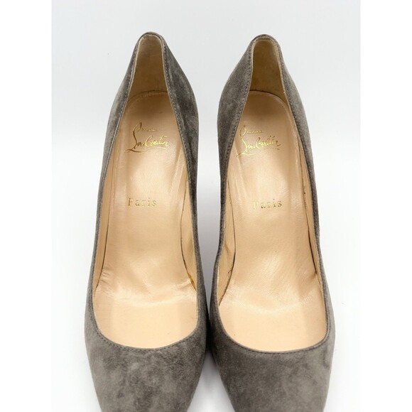 Christian Louboutin Gray Suede Stiletto Decoltish 85 Pumps Roche Sz EU 38 8 - Picture 7 of 14